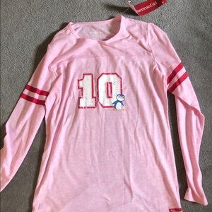 American Girl Pink Long Sleeve Tee with Penguin and Number